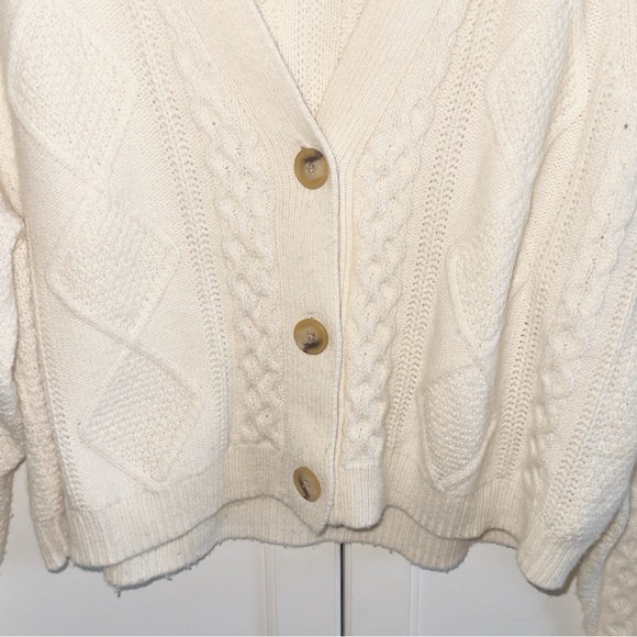 Madewell Cable-Knit Cropped Cardigan Antique Cream Sz Small Preppy Casual Career - Picture 8 of 13